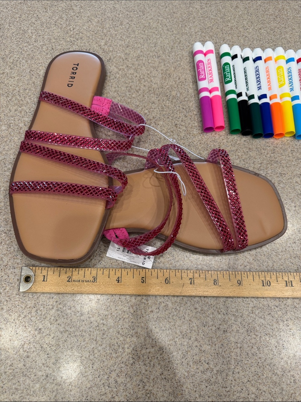 TORRID NWT jelly detail, embellished SQ toe, sandal, fuchsia size 11
